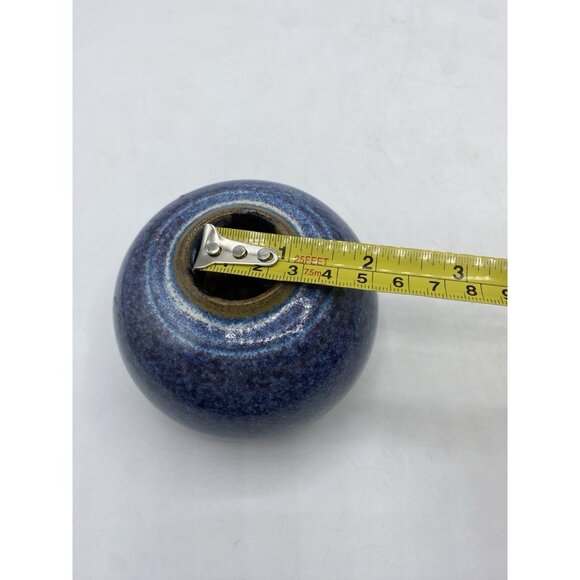 Studio Pottery Round Blue Vase Signed 2.75 in Tall Handmade Artisan Collectible - Picture 11 of 13
